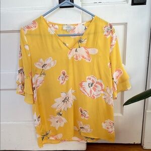 LOFT Sunflower Yellow Floral Blouse